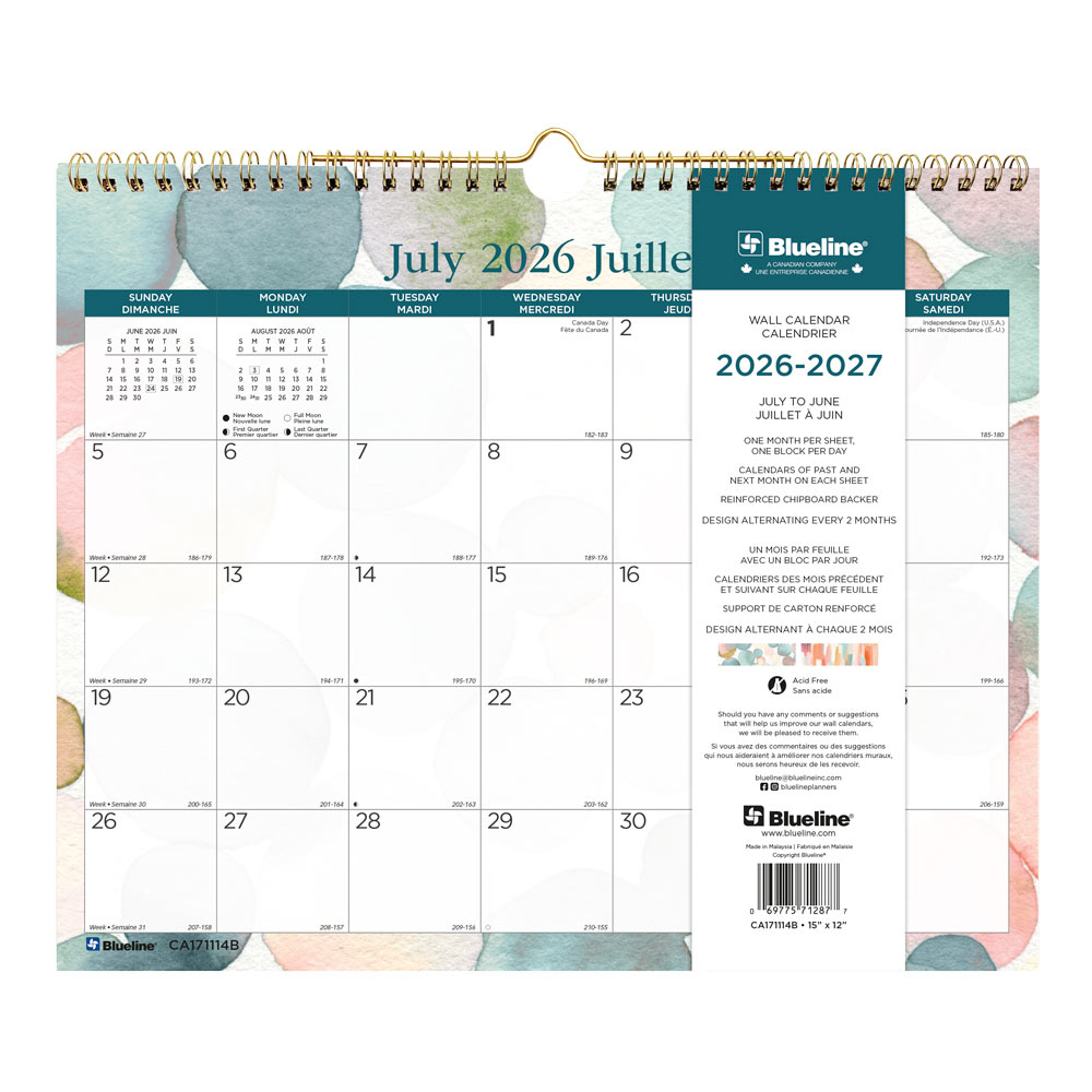 Academic Monthly Small Wall Calendar 2027, Bilingual, Splash CA171114B