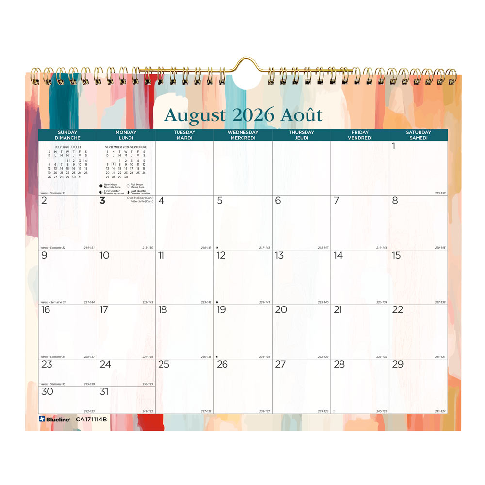 Academic Monthly Small Wall Calendar 2027, Bilingual, Splash CA171114B