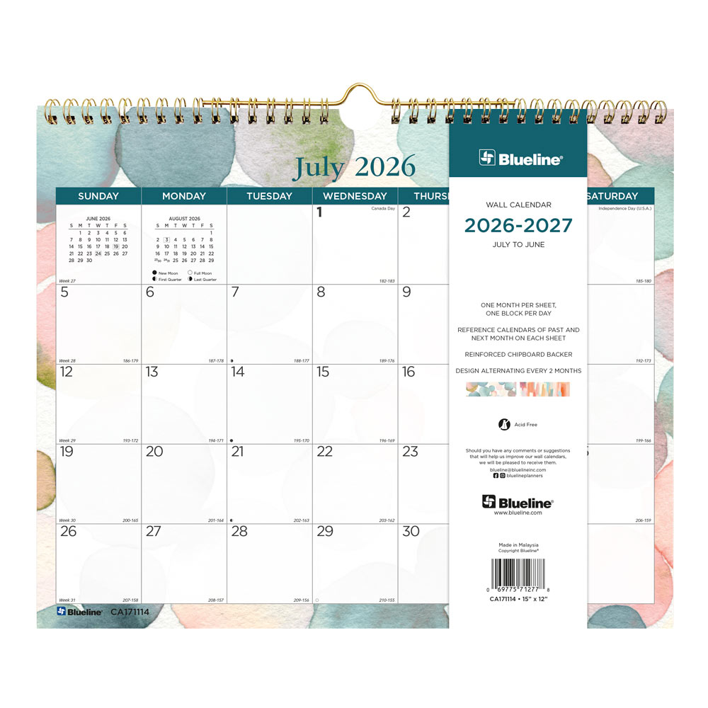 Academic Monthly Small Wall Calendar 2027, English, Splash CA171114
