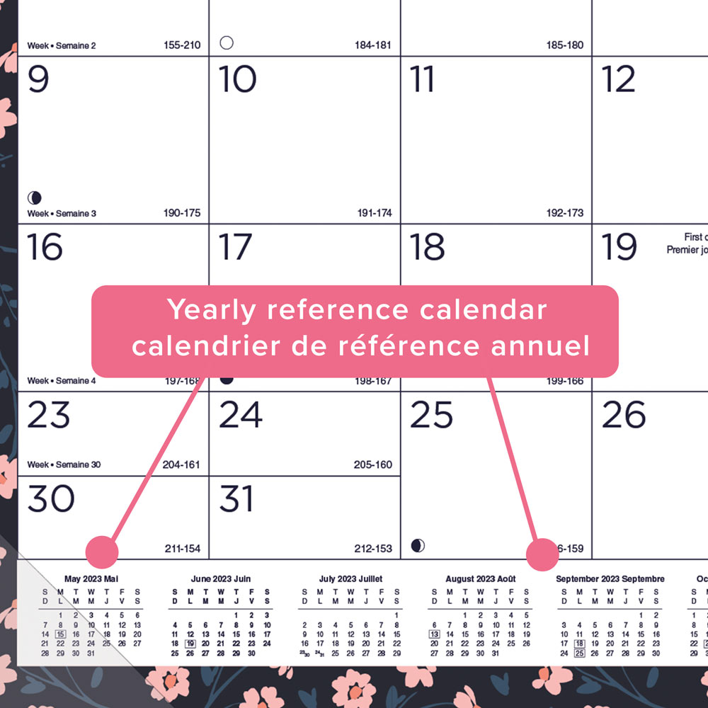 18-Month Academic Monthly Desk Pad Calendar, Blossom, 2026-2027 - Bilingual CA1716BBD
