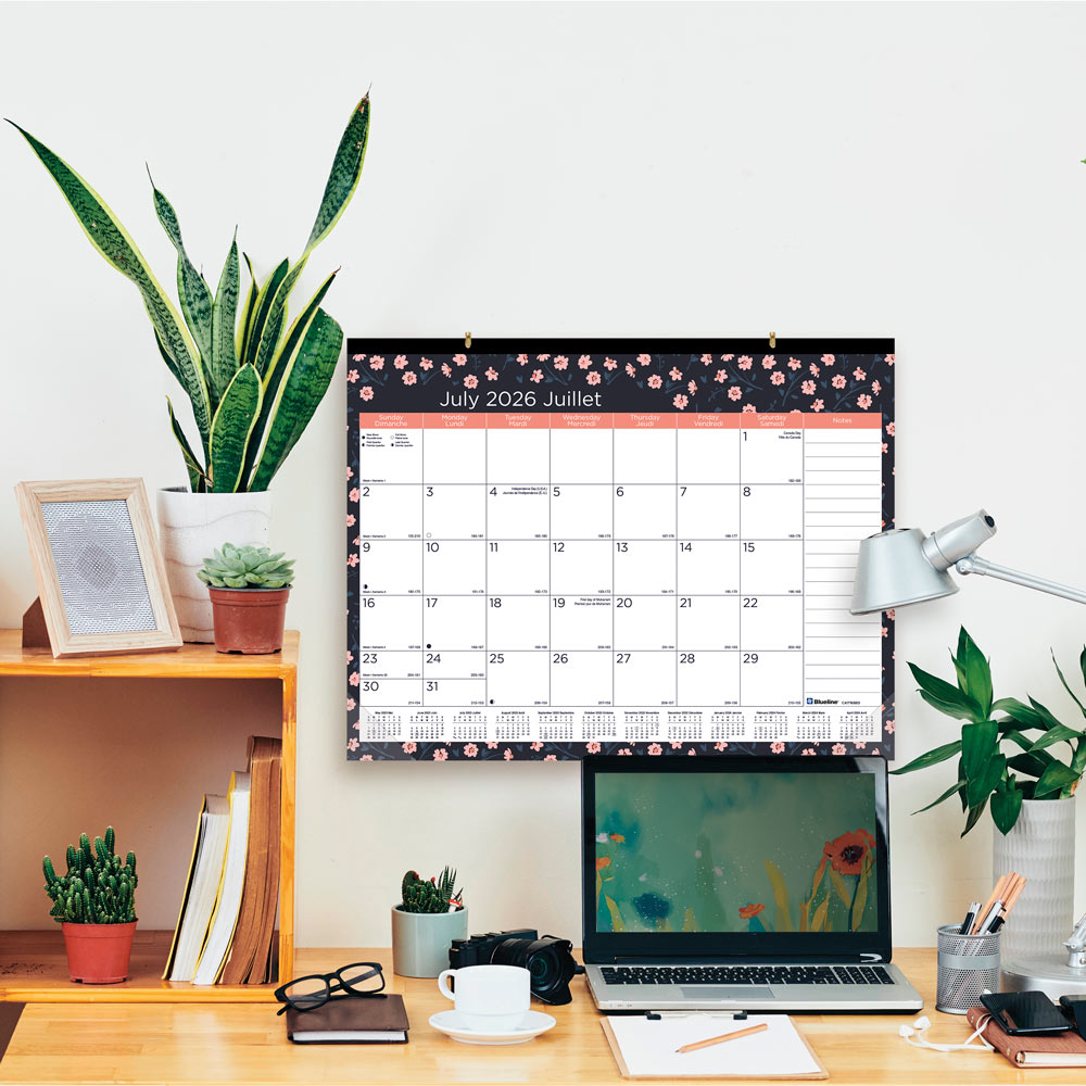 18-Month Academic Monthly Desk Pad Calendar, Blossom, 2026-2027 - Bilingual CA1716BBD