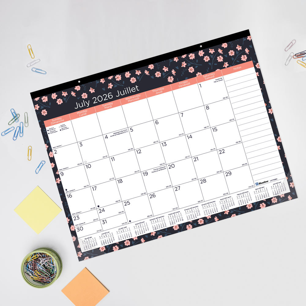18-Month Academic Monthly Desk Pad Calendar, Blossom, 2026-2027 - Bilingual CA1716BBD