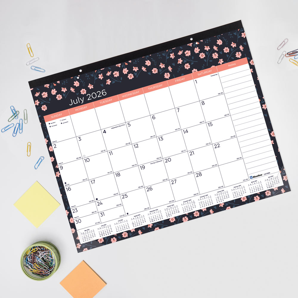 18-Month Academic Monthly Desk Pad Calendar, Blossom, 2026-2027, English CA1716BD