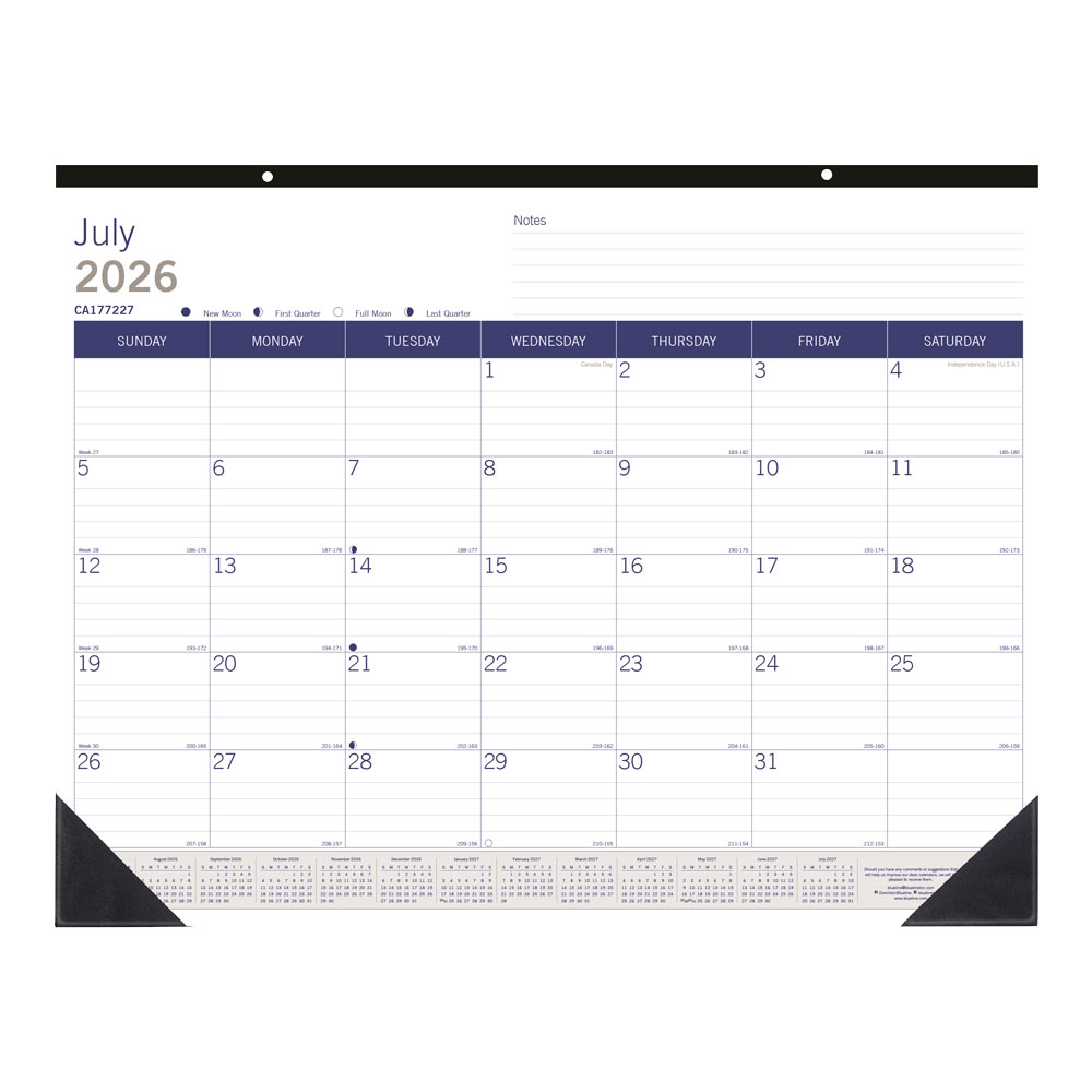 DuraGlobe™ Academic Monthly Desk Pad Calendar, Bamboo, 2026-2027, English CA177227