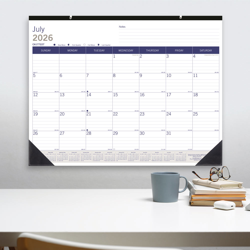 DuraGlobe™ Academic Monthly Desk Pad Calendar, Bamboo, 2026-2027, English CA177227