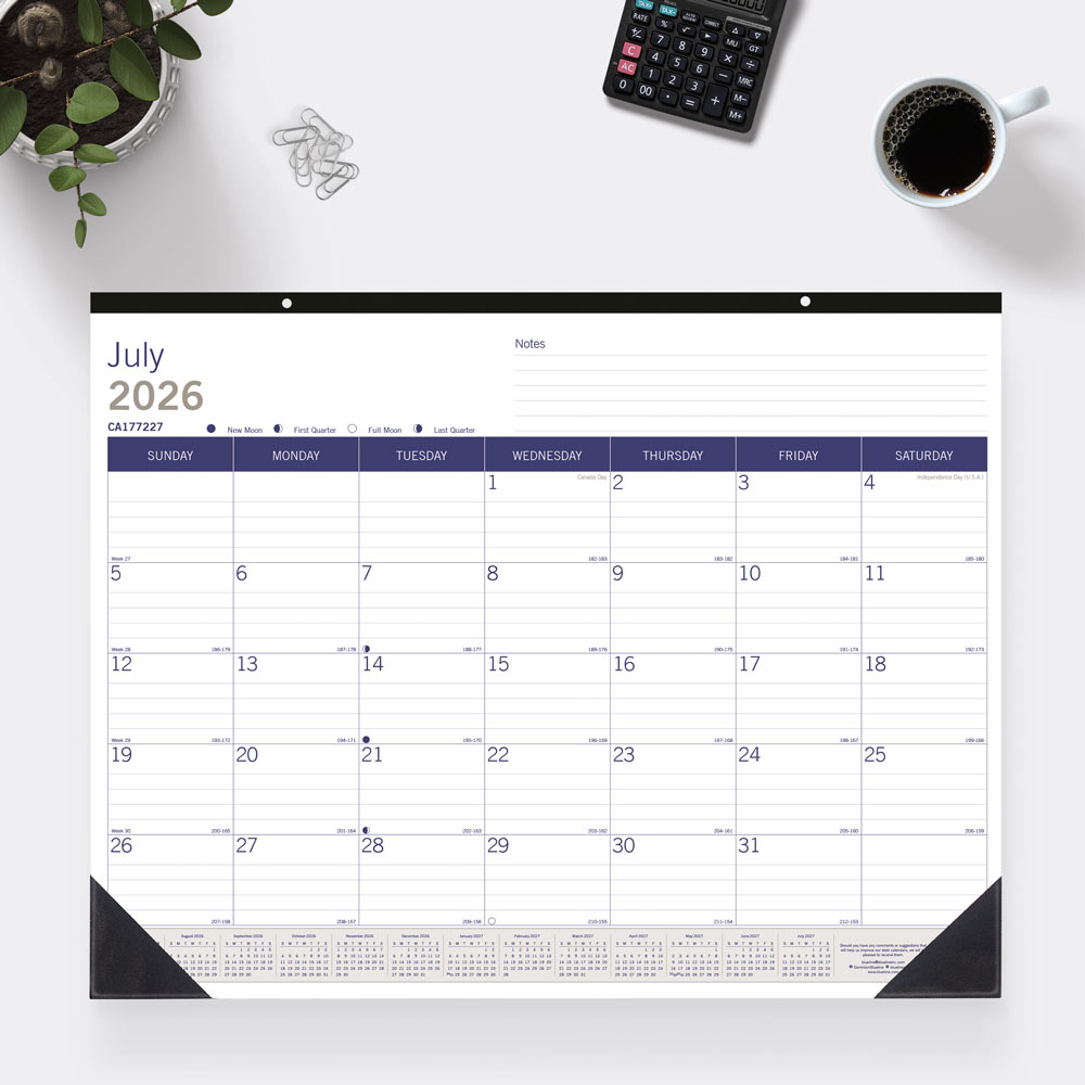 DuraGlobe™ Academic Monthly Desk Pad Calendar, Bamboo, 2026-2027, English CA177227