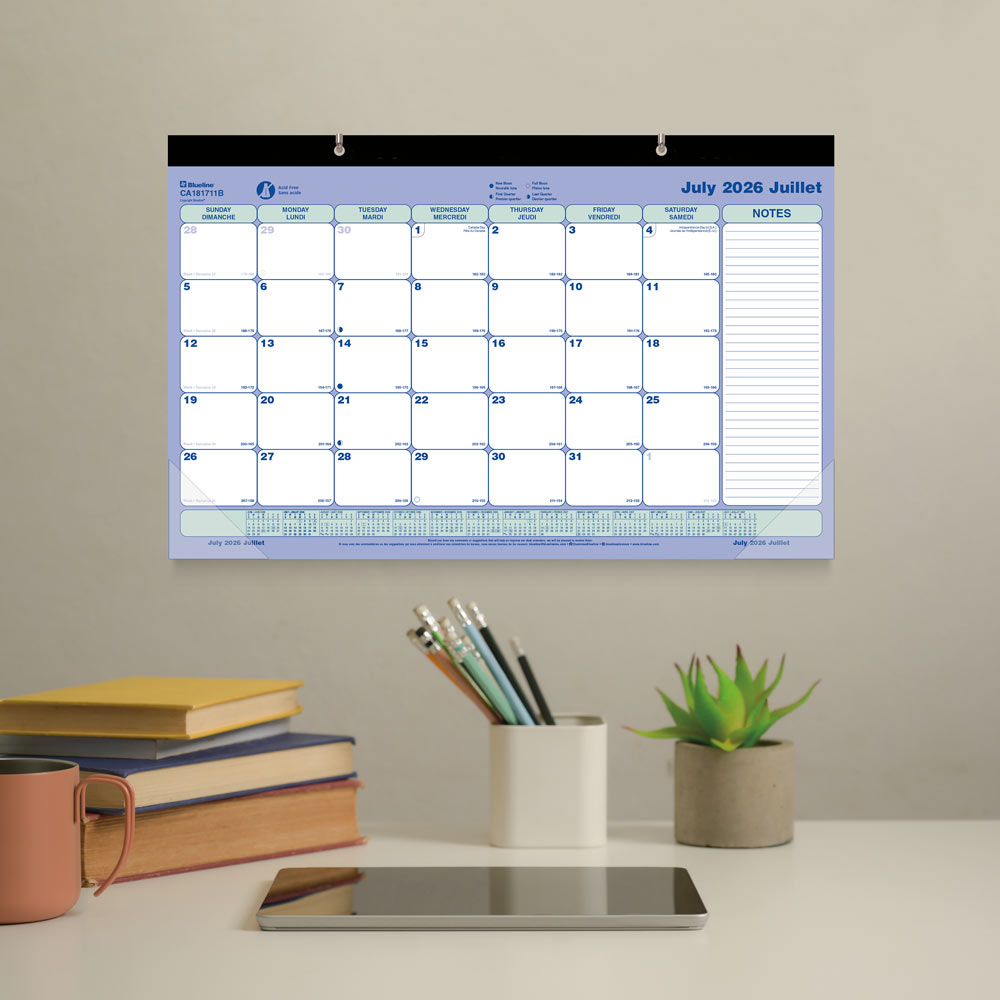 Academic Monthly Desk Pad Calendar, Classic, 2026-2027 - Bilingual CA181711B