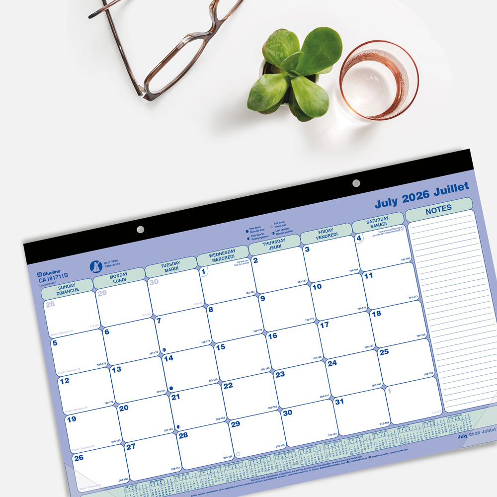 Academic Monthly Desk Pad Calendar, Classic, 2026-2027 - Bilingual CA181711B