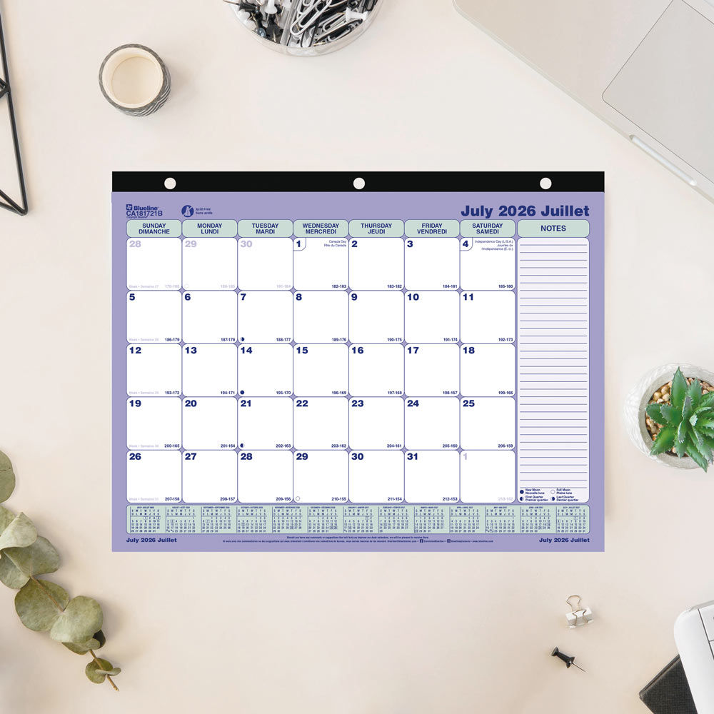 Academic Monthly Desk Pad Calendar, Classic, 2026-2027 - Bilingual CA181721B