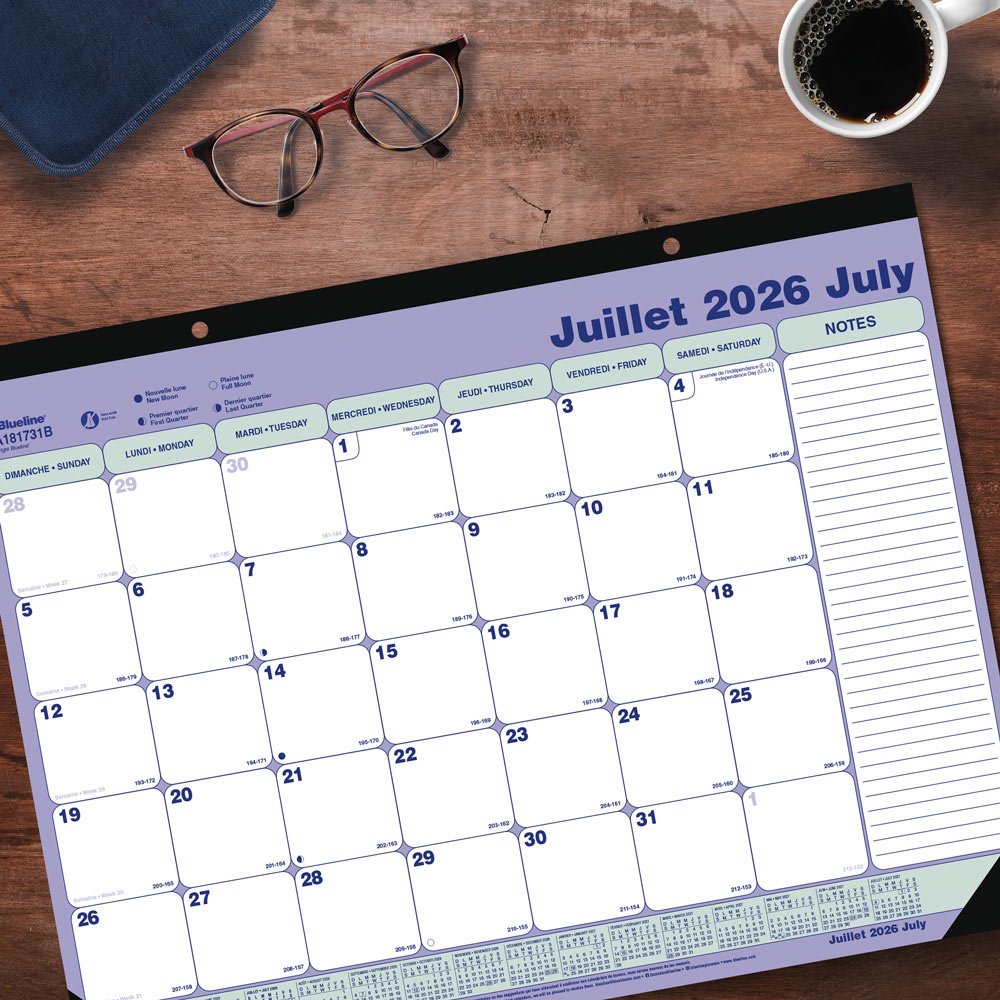 Academic Monthly Desk Pad Calendar, Classic, 2026-2027 - Bilingual CA181731B