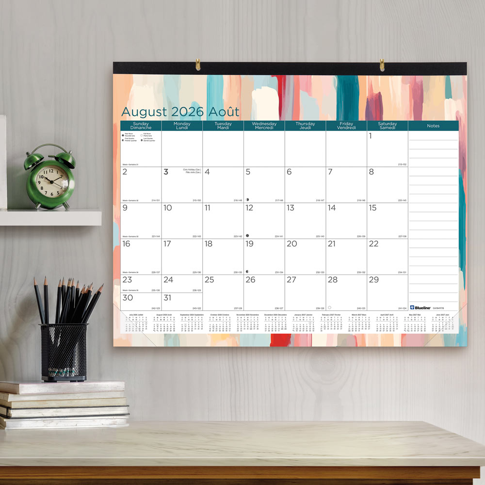 Academic Monthly Desk Pad Calendar, Splash, 2026-2027 - Bilingual CA194117B