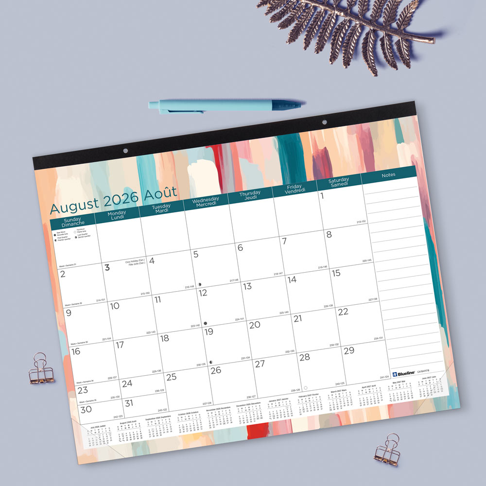 Academic Monthly Desk Pad Calendar, Splash, 2026-2027 - Bilingual CA194117B