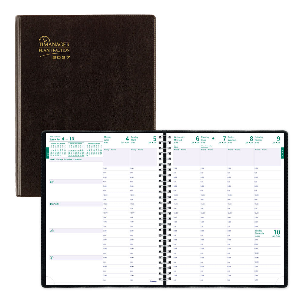 Timanager® 13-Month Weekly/Monthly Appointment Book, 2027, Bilingual, Black CBBM1.BLK-27 Blueline CBBM1.BLK
