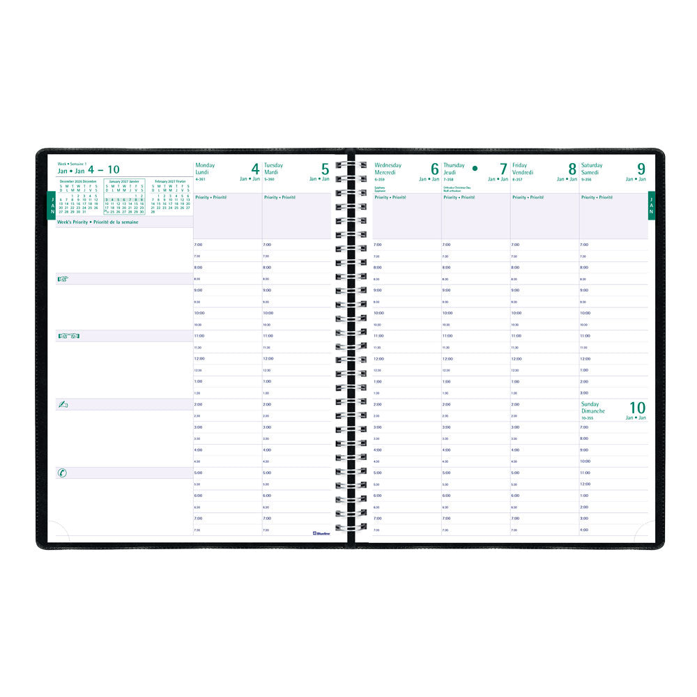 Timanager® 13-Month Weekly/Monthly Appointment Book, 2027, Bilingual, Black CBBM1.BLK-27 Blueline CBBM1.BLK