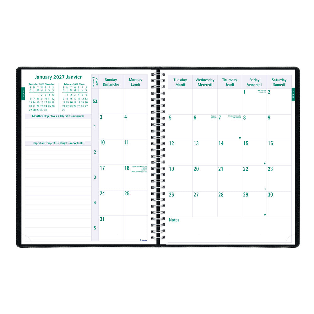 Timanager® 13-Month Weekly/Monthly Appointment Book, 2027, Bilingual, Black CBBM1.BLK-27 Blueline CBBM1.BLK