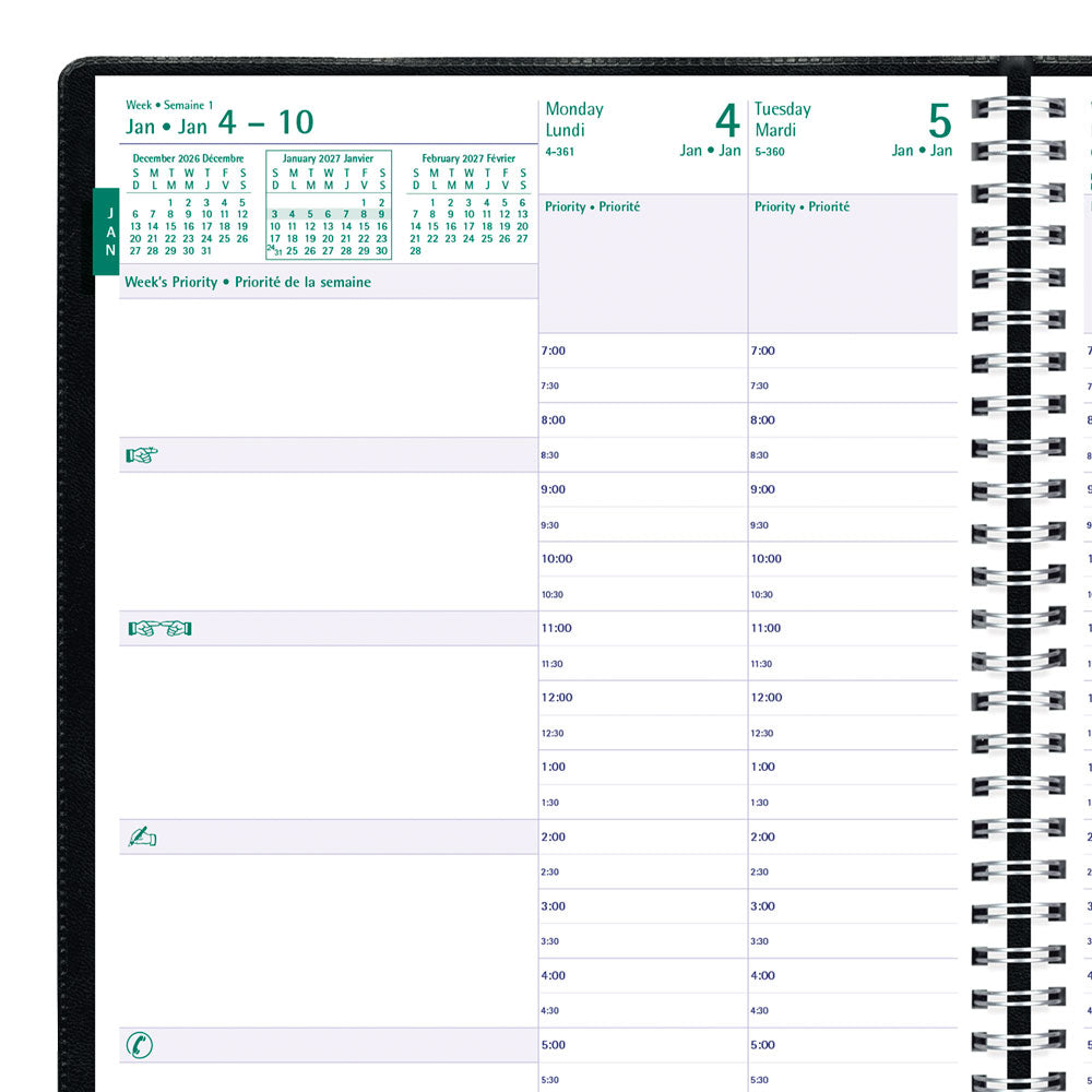 Timanager® 13-Month Weekly/Monthly Appointment Book, 2027, Bilingual, Black CBBM1.BLK-27 Blueline CBBM1.BLK
