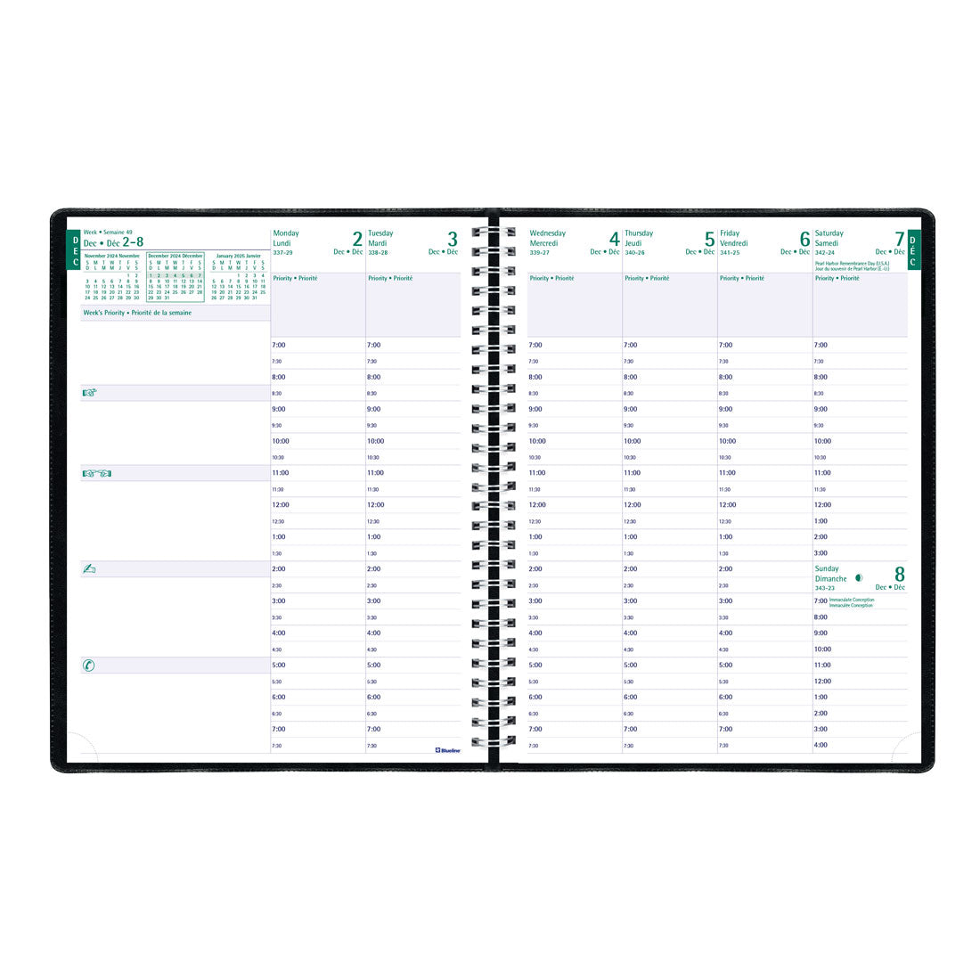 Timanager® Weekly Planner 2025, Bilingual, Black, CBBM2.BLK