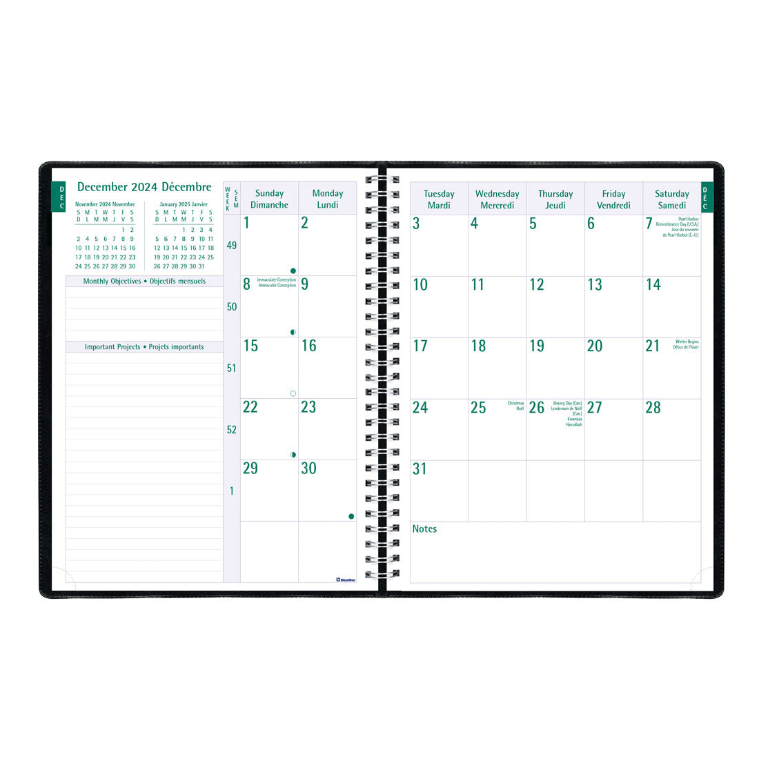 Timanager® Weekly Planner 2025, Bilingual, Black, CBBM2.BLK