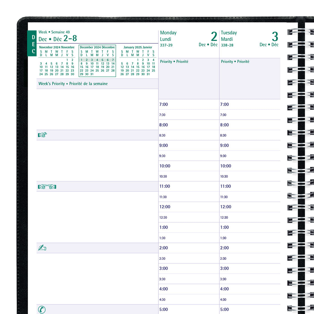 Timanager® Weekly Planner 2025, Bilingual, Black, CBBM2.BLK