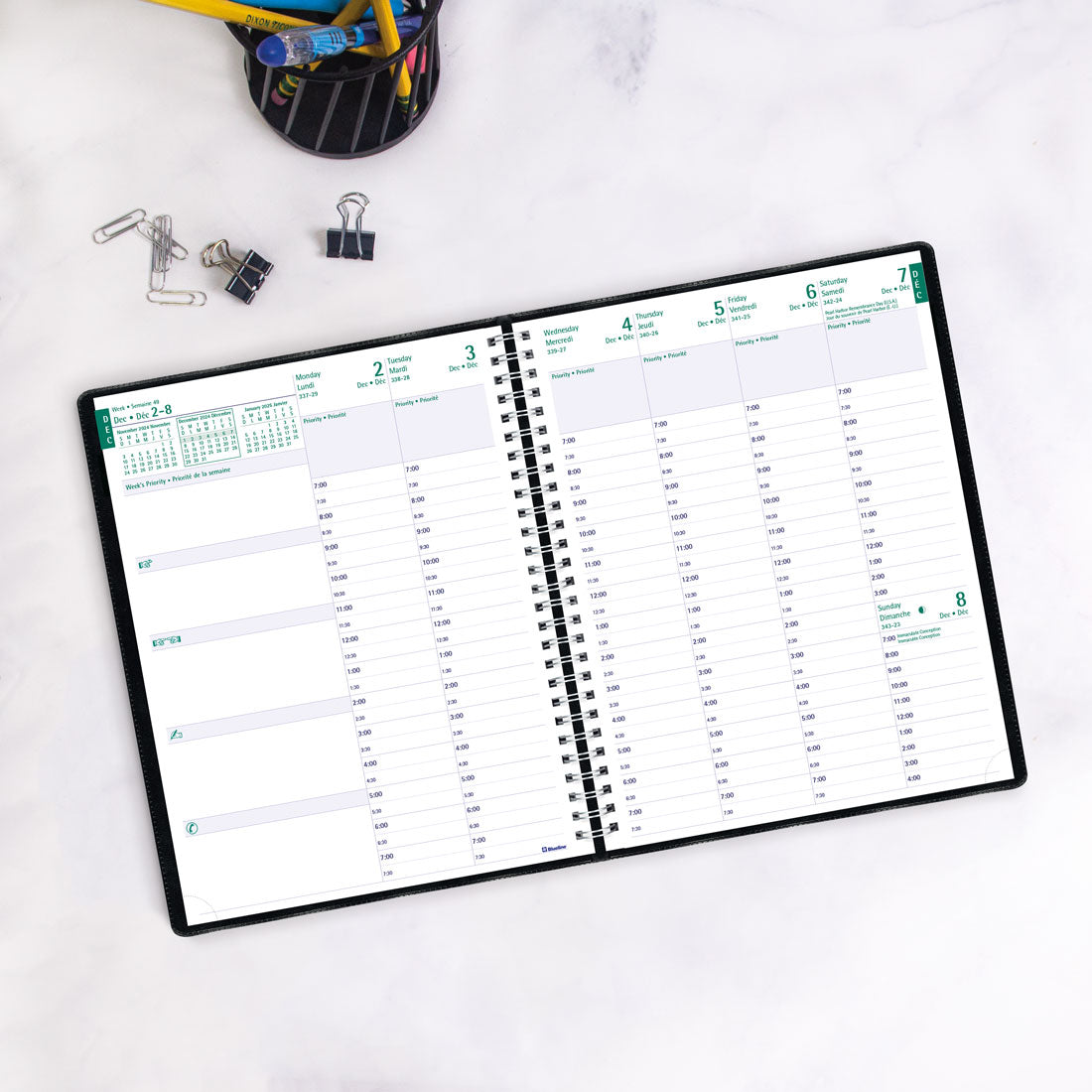 Timanager® Weekly Planner 2025, Bilingual, Black, CBBM2.BLK