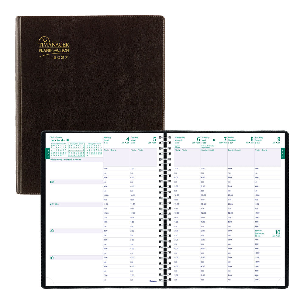 Timanager® 13-Month Weekly/Monthly Appointment Book, 2027, Bilingual, Black CBBM2.BLK-27 Blueline CBBM2.BLK
