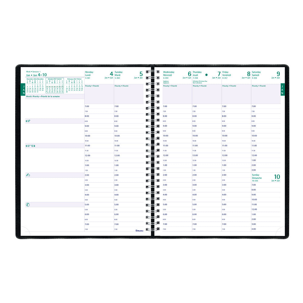 Timanager® 13-Month Weekly/Monthly Appointment Book, 2027, Bilingual, Black CBBM2.BLK-27 Blueline CBBM2.BLK