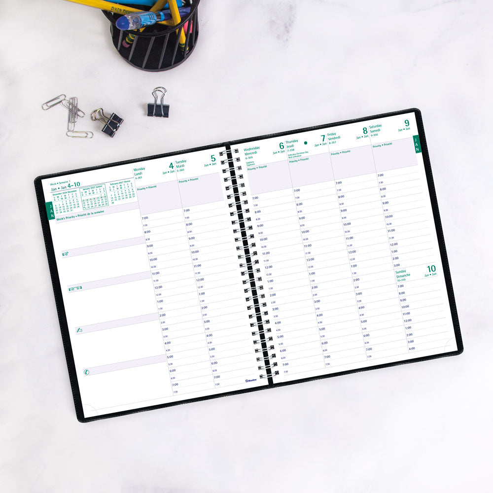 Timanager® 13-Month Weekly/Monthly Appointment Book, 2027, Bilingual, Black CBBM2.BLK-27 Blueline CBBM2.BLK
