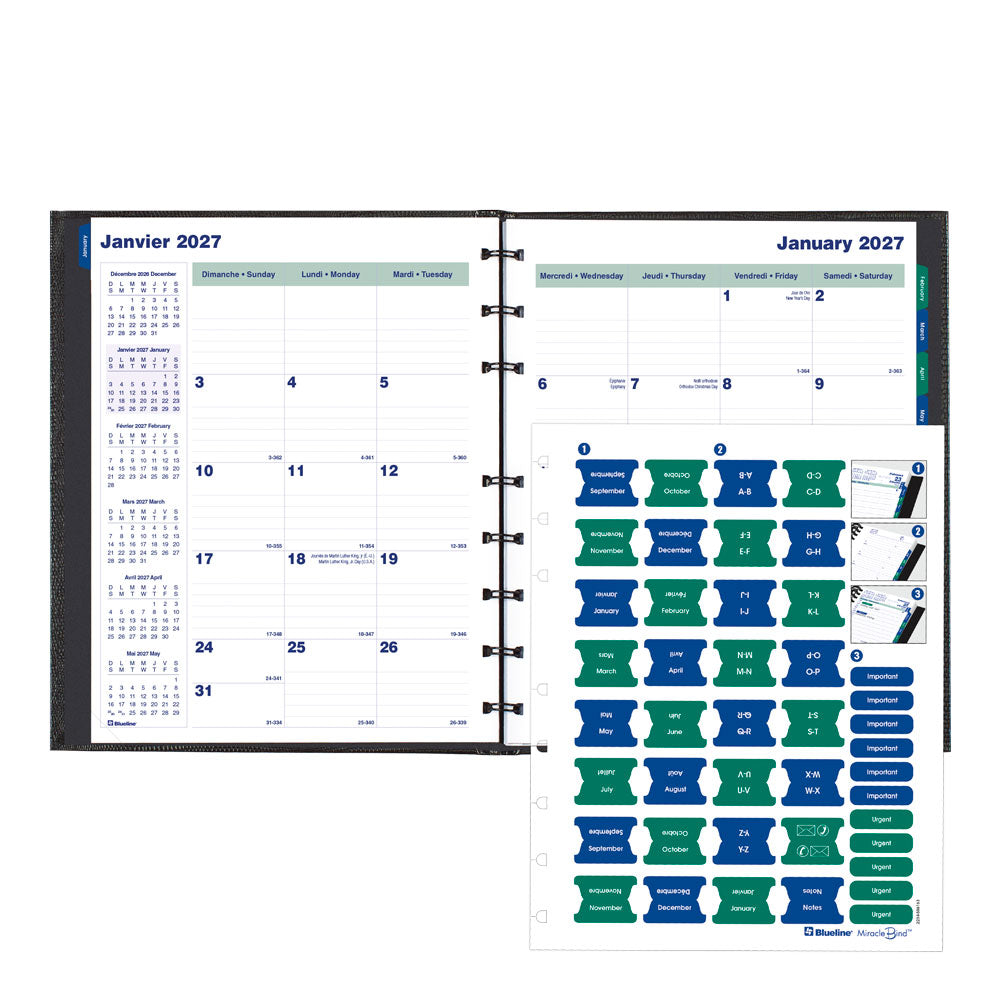 MiracleBind™CoilPro™ Monthly Planner, 2027, Bilingual CF1200C.81B-27 Blueline CF1200C.81B