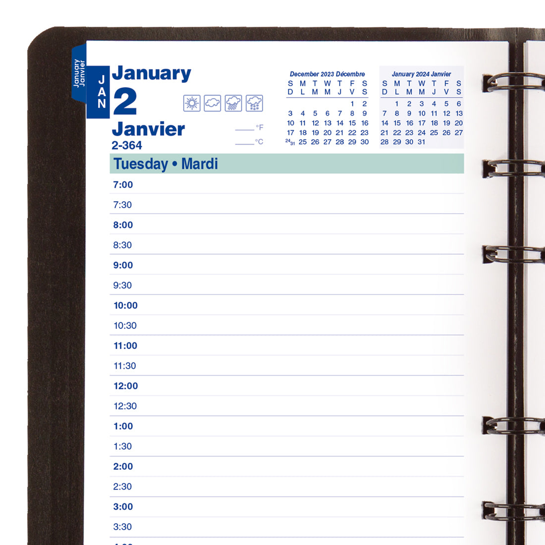 MiracleBind™ Daily Planner 2024, Bilingual, Black