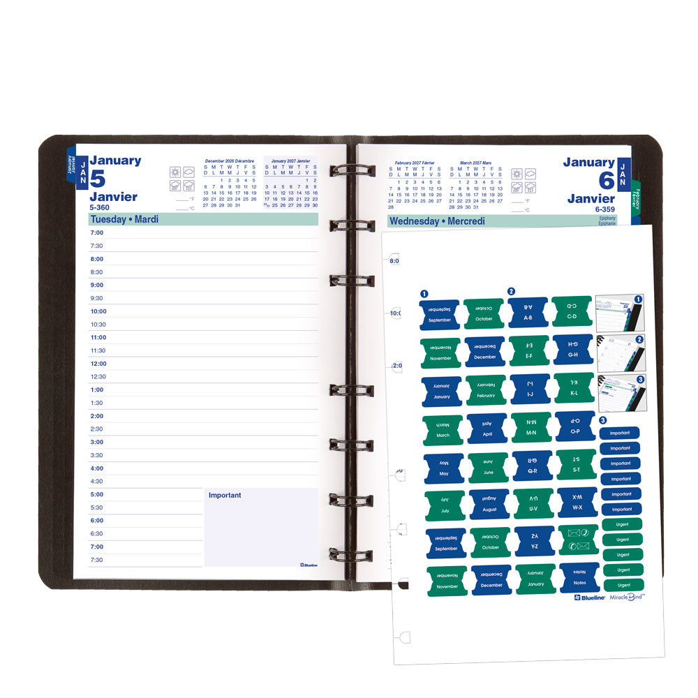 MiracleBind™ Daily Appointment Book, 2027, Bilingual, Black CF1503.81BT-27 Blueline CF1503.81BT