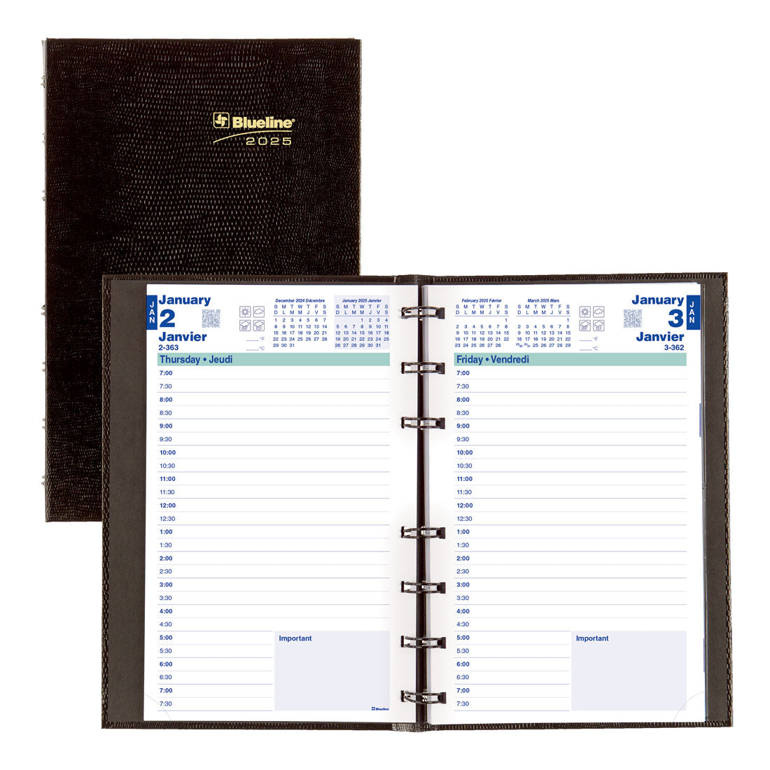 MiracleBind™/CoilPro Daily Planner 2025, Bilingual, Black, CF1503C.81B
