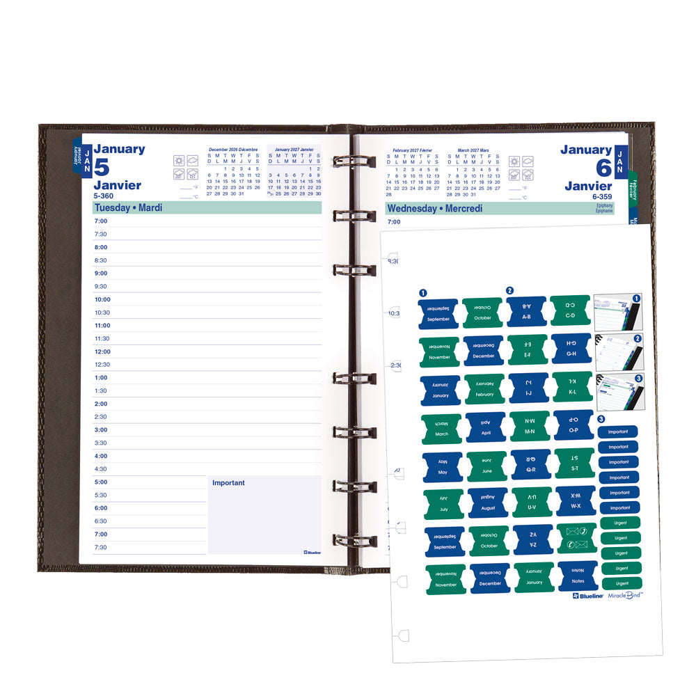 MiracleBind™ CoilPro™ Daily Appointment Book, 2027, Bilingual, Black CF1503C.81B-27 Blueline CF1503C.81B