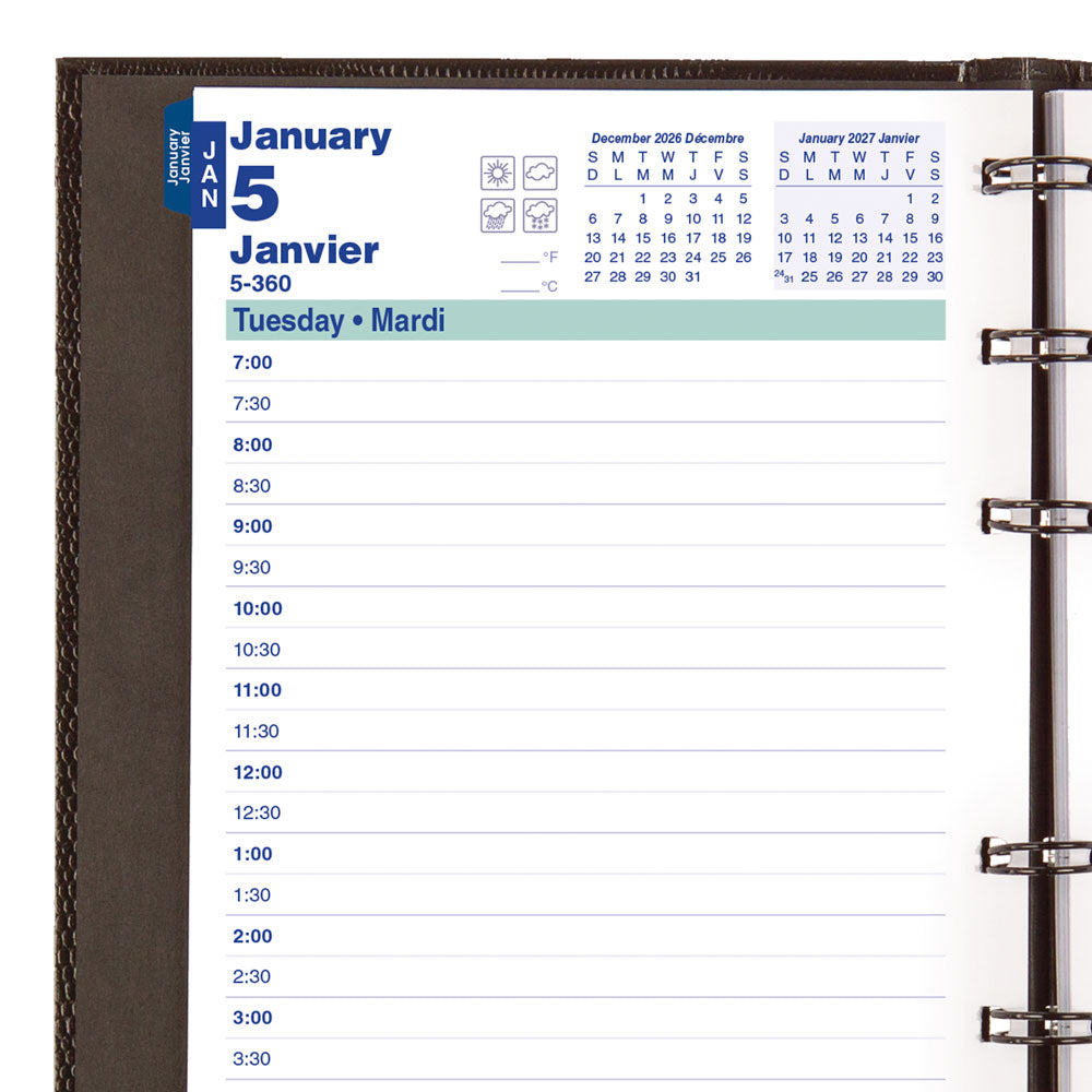 MiracleBind™ CoilPro™ Daily Appointment Book, 2027, Bilingual, Black CF1503C.81B-27 Blueline CF1503C.81B