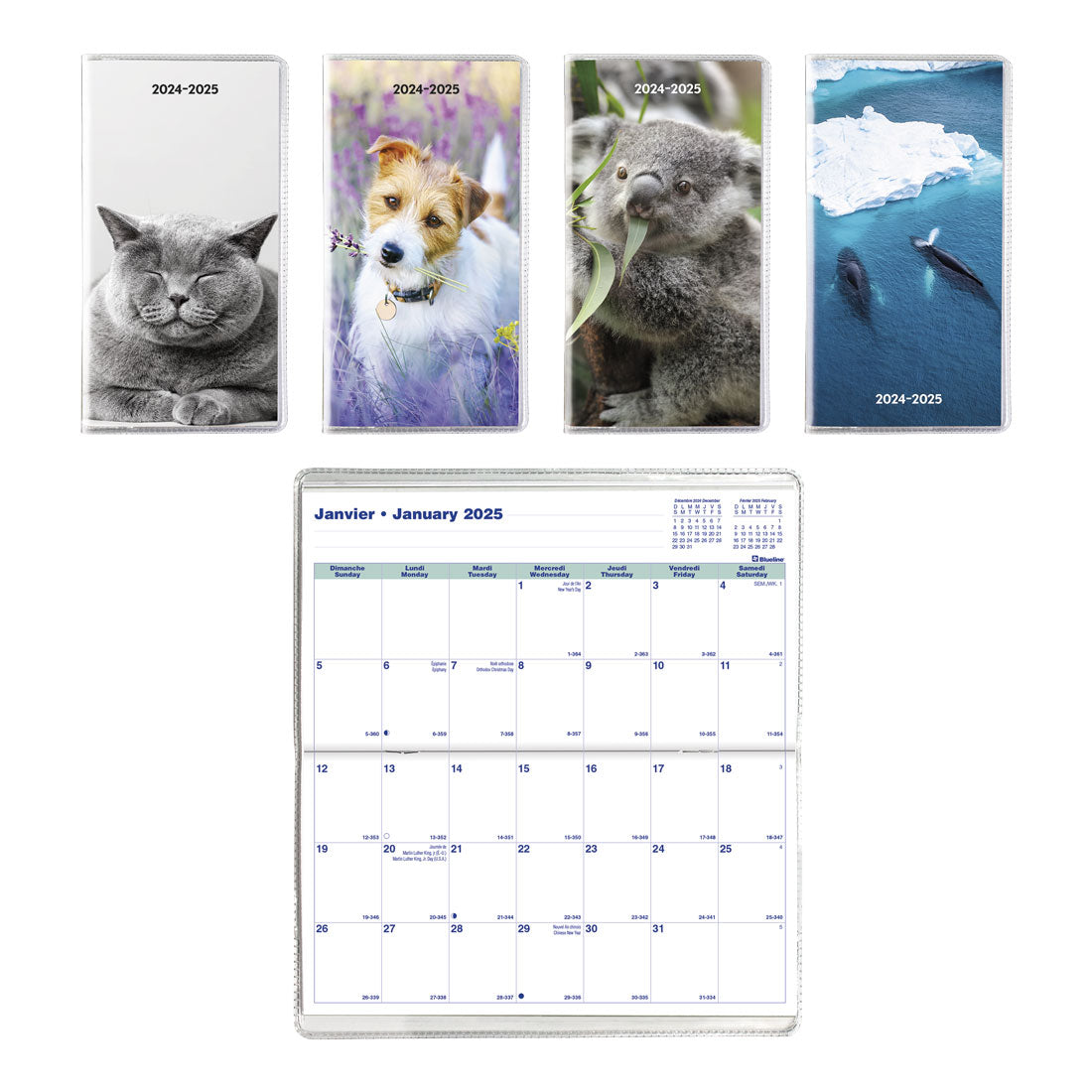 18-month Pocket Planner Animals 2024-2025, Assorted designs, Bilingual, CA412B.ASX