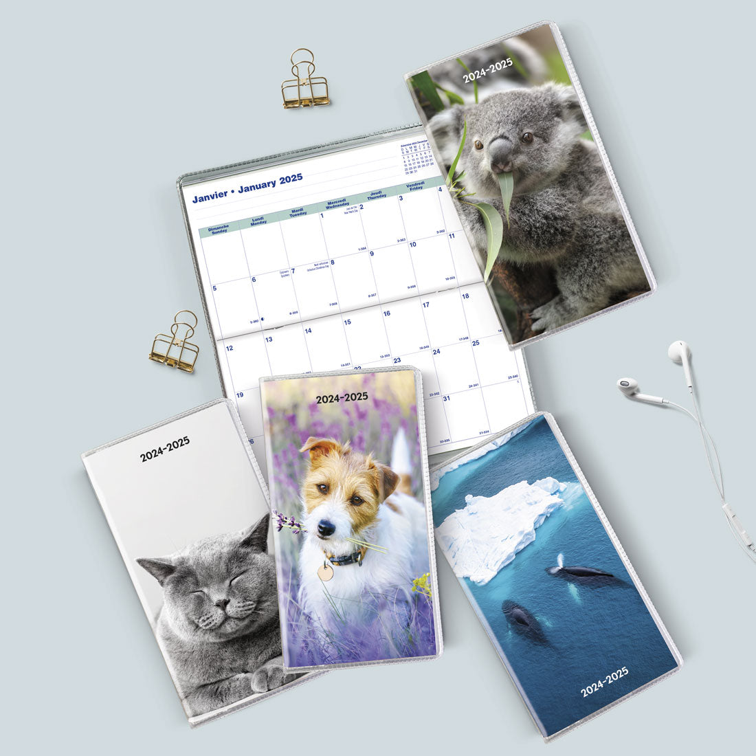 18-month Pocket Planner Animals 2024-2025, Assorted designs, Bilingual, CA412B.ASX