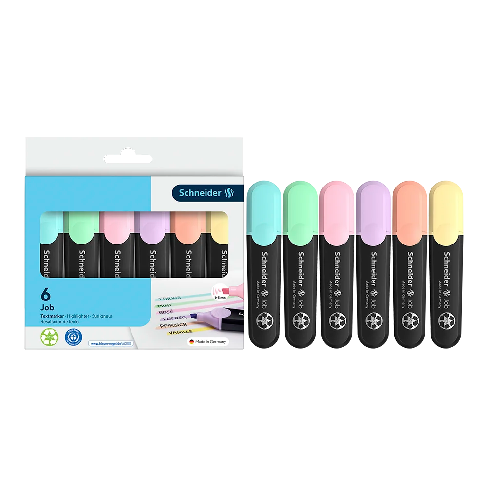 Job Pastel Highlighters, Wallet 6 pieces - Assorted