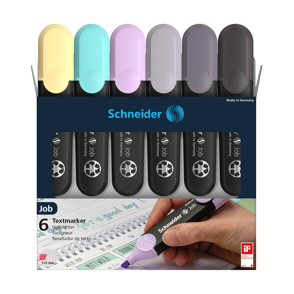 Job Pastel Highlighters (Grey Edition), Wallet 6 pieces - Assorted