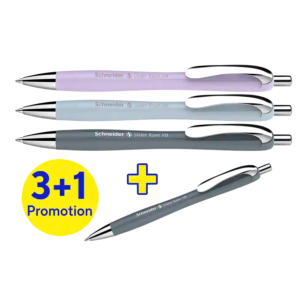 Schneider Rave Retractable Ballpoint Pen XB, Trend 26 Limited Edition, Promo Set of 3 + 1 FREE Pen 132654