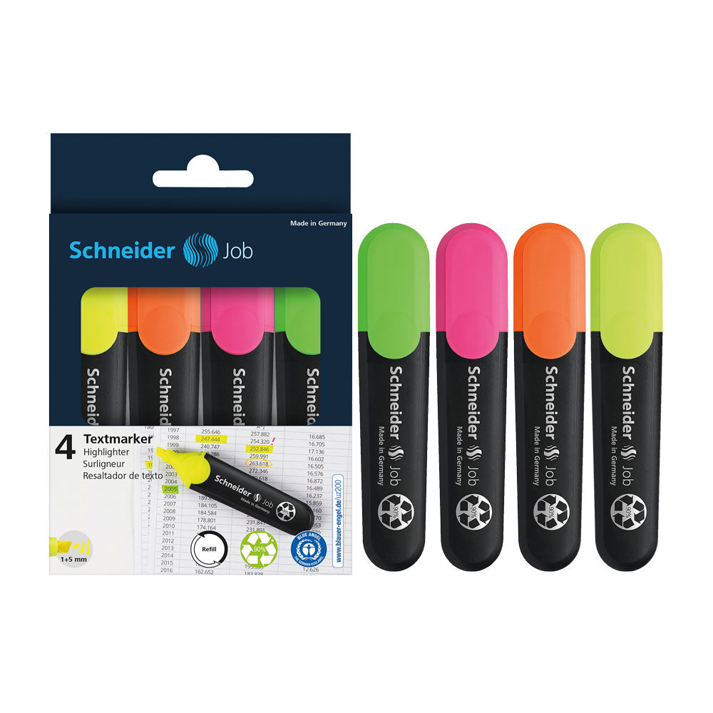 Job Highlighters, Wallet 4 pieces - Assorted