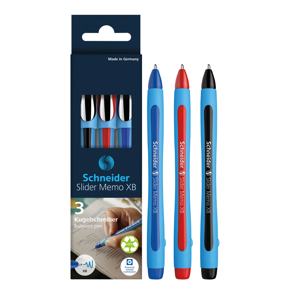 Memo Ballpoint Pens XB, Wallet 3 pieces - Assorted