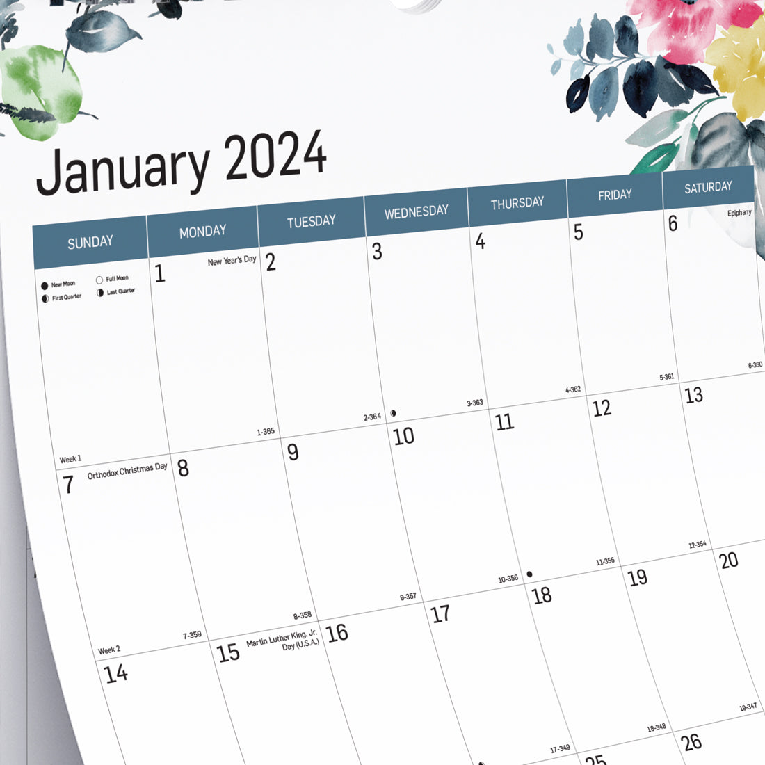 Watercolour Monthly Wall Calendar 2024