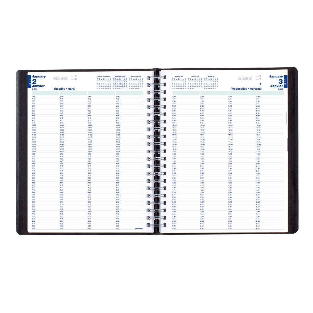 Essential Daily Appointment Book for 4 Persons 2024, Bilingual, Black