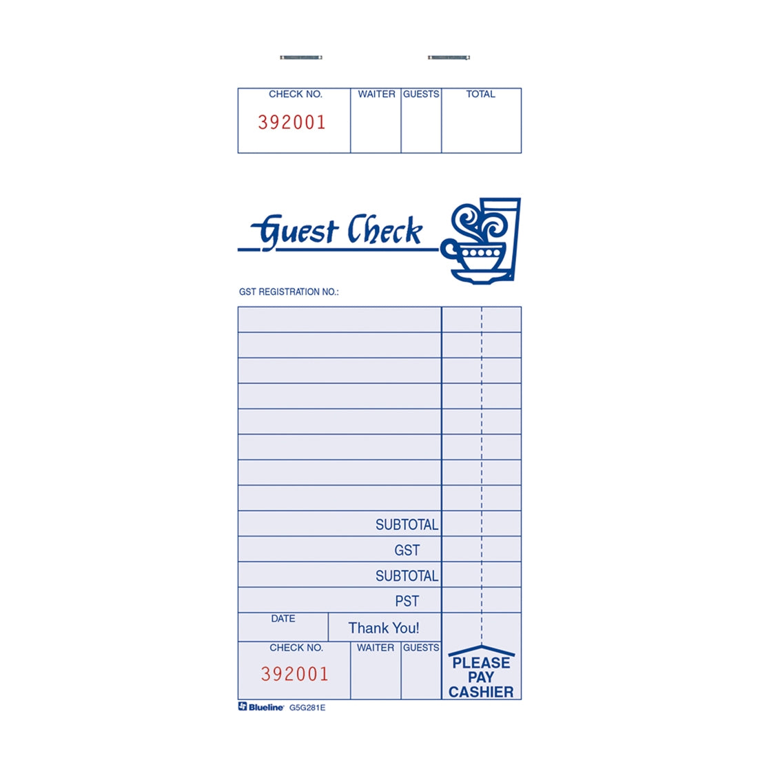 Guest Checks, GAFA  - Blueline